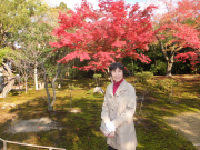 依水園　後園　紅葉を背景に友